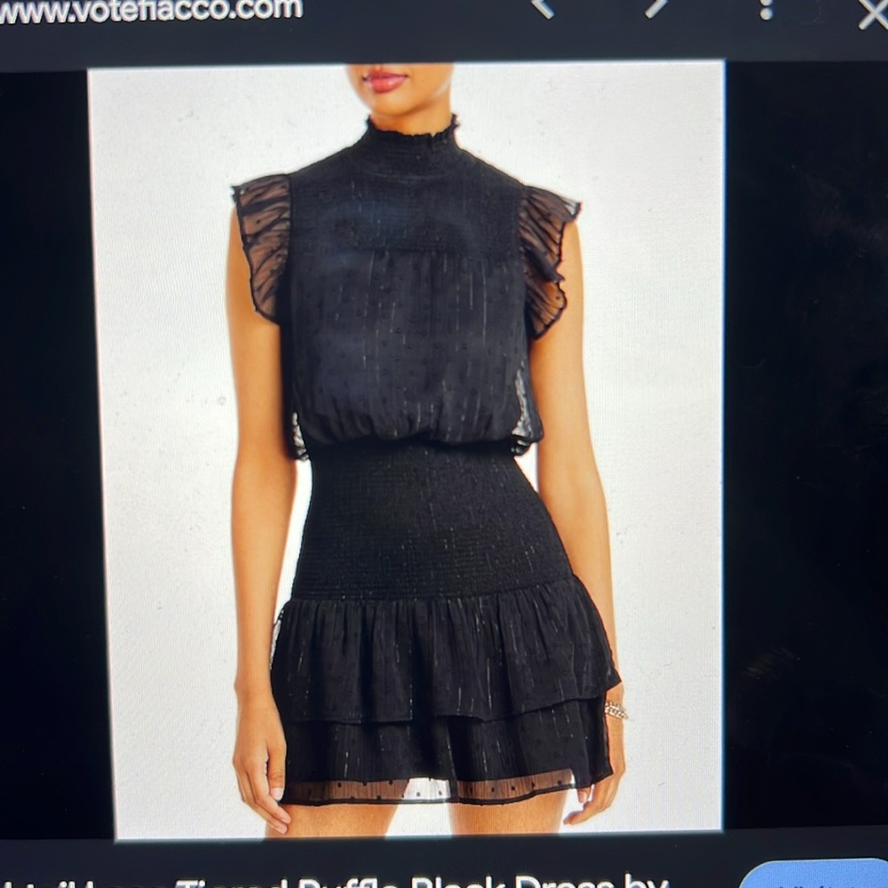 Aqua ruffle short sleeve smocked mini black dress
